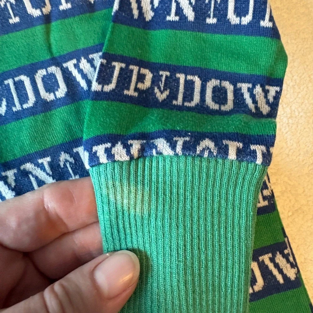 Vintage Healthtex Toddler Turtleneck, Green Blue Stripes. Size 2T. Made in USA